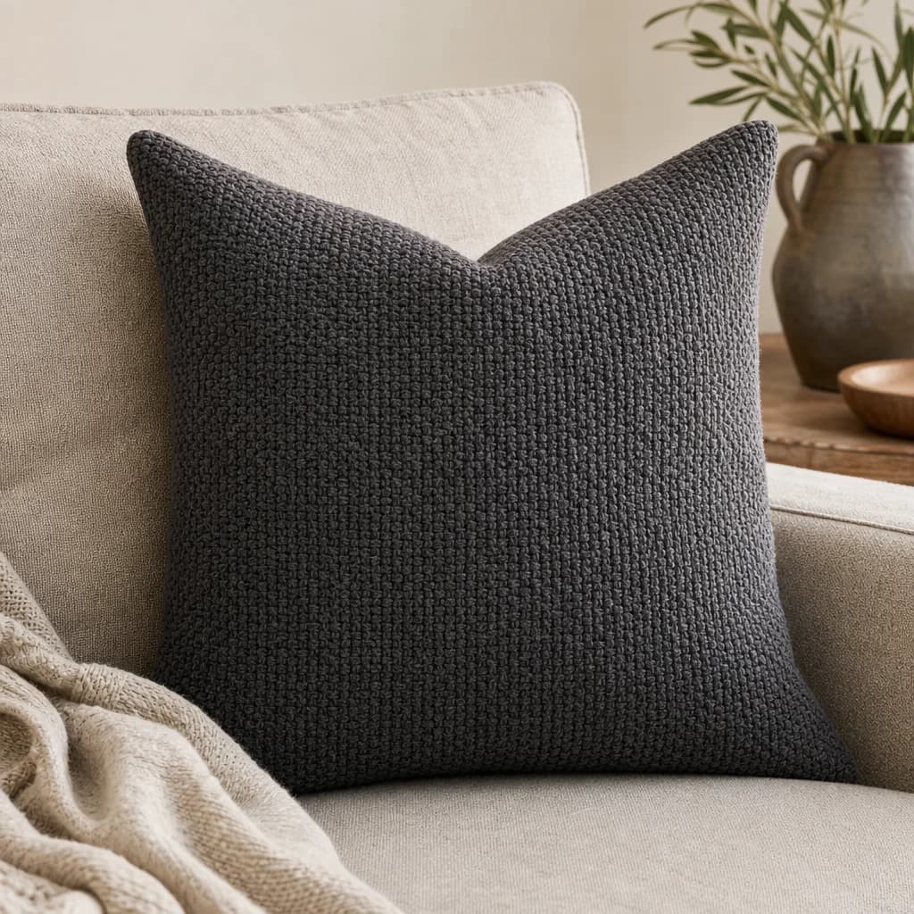 Textured Weave Cushion Cover — Charcoal